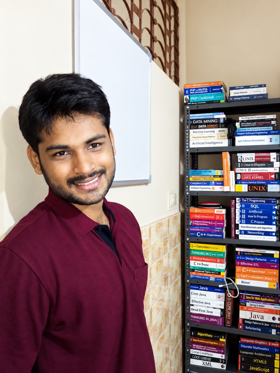 Surrounded by technical books in 2016